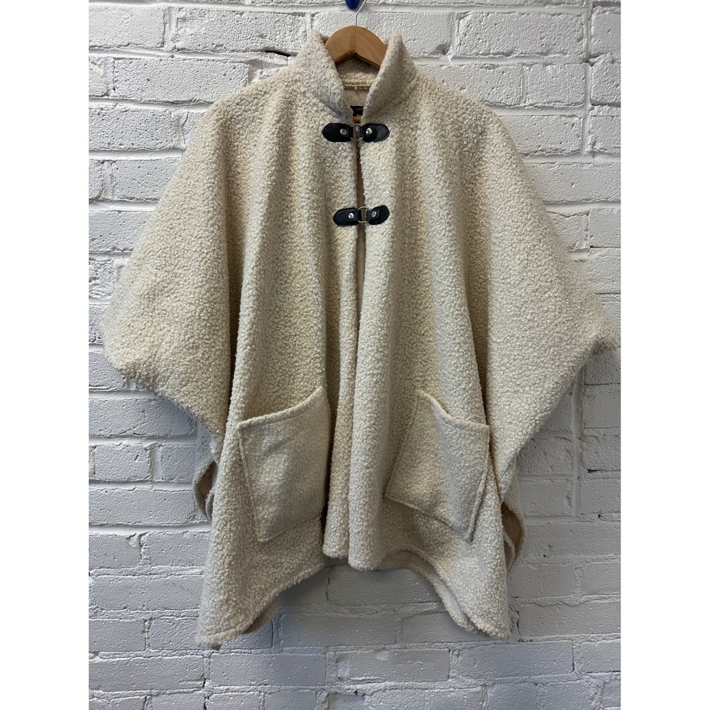 Sherpa Toggle Poncho Jacket‎ Women One Size Oversized Fleece Cape Cottage Cozy